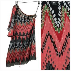 Chelsea & Violet One Shoulder Bejeweled Chiffon Mini Dress Nordstrom Aztec Print